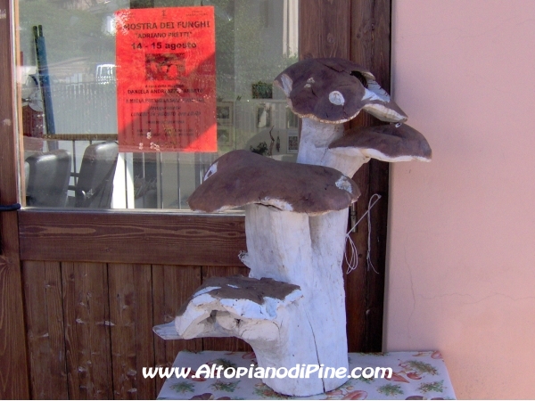 Una scultura per indicare l'ingresso della mostra dei funghi