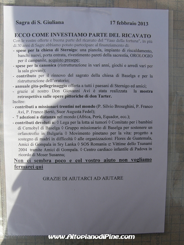 Sagra S.Giuliana 2013 - lettera di ringraziamento