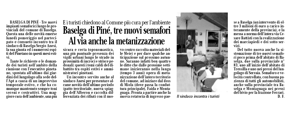 Articolo quotidiano L'Adige - 18/08/2003